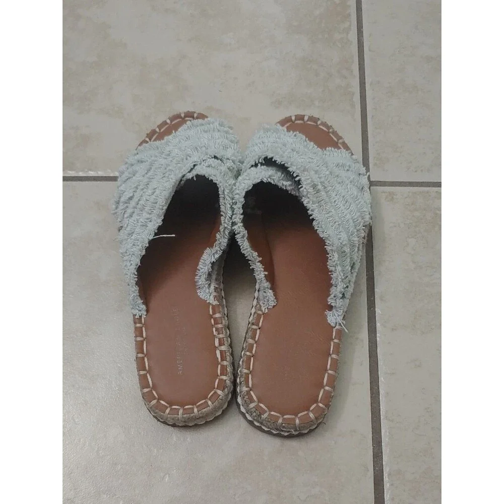 American Eagle Sandals Boho Fringe Espadrille Sandals Mint Women's Size 5